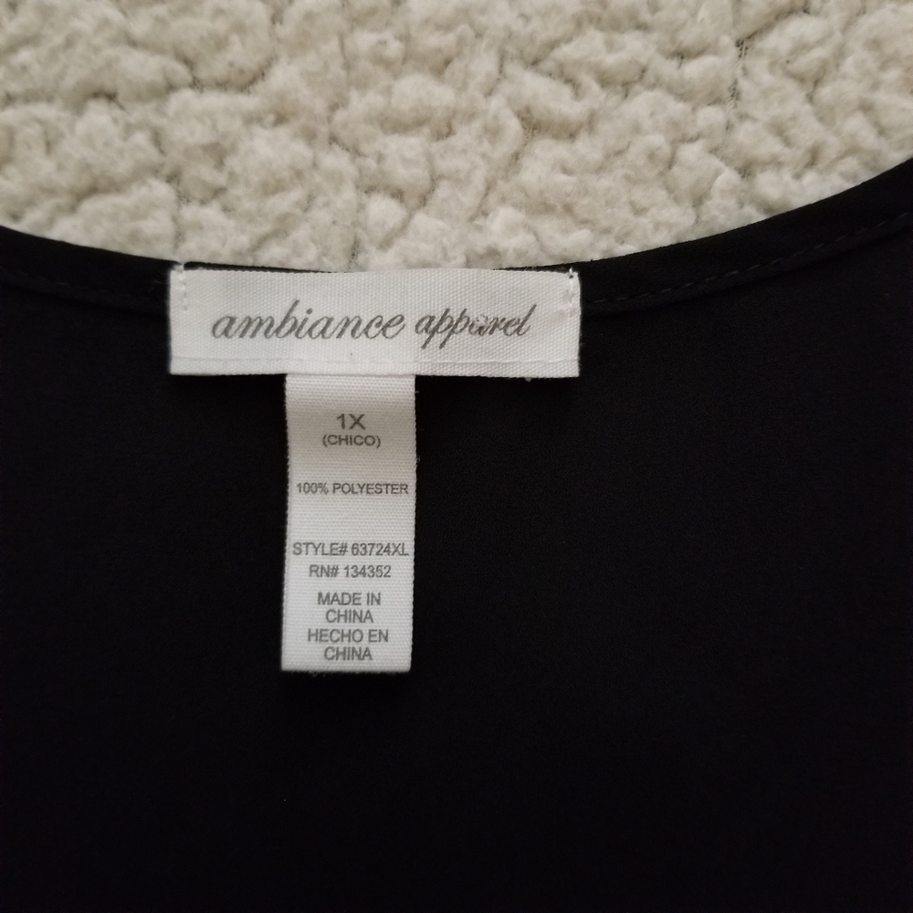 Ambiance Apparel Black Flowy Tank Top 1X Gold Zip Pocket Plus Size - Picture 4 of 8